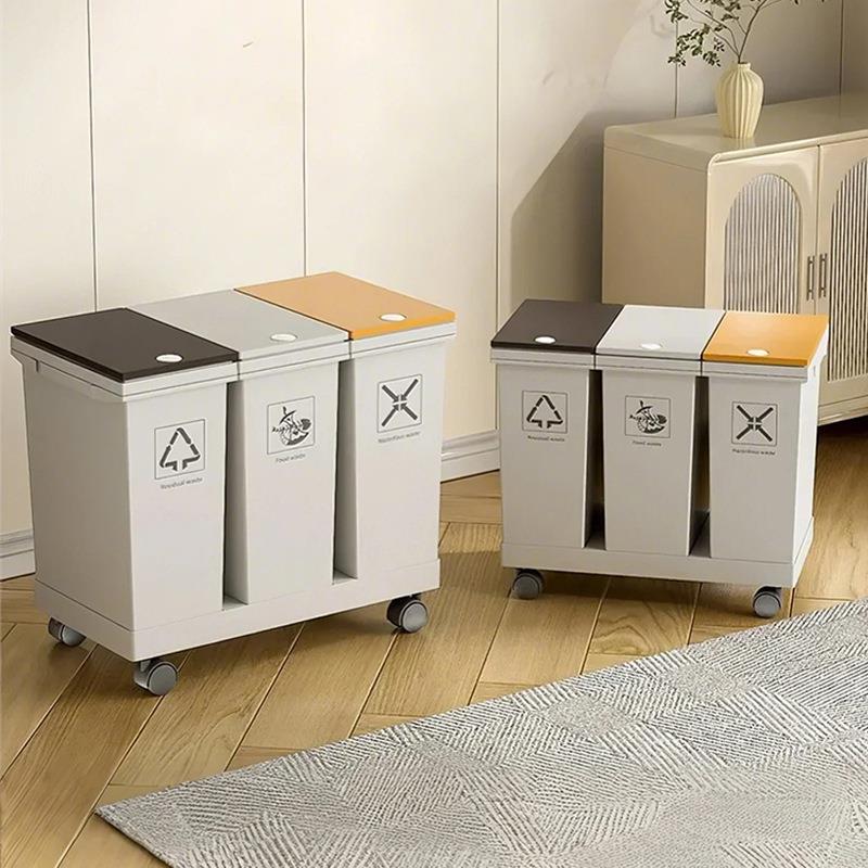厨房干湿分离垃圾桶大号带轮分类垃圾箱家用带盖大容量按压垃圾桶
