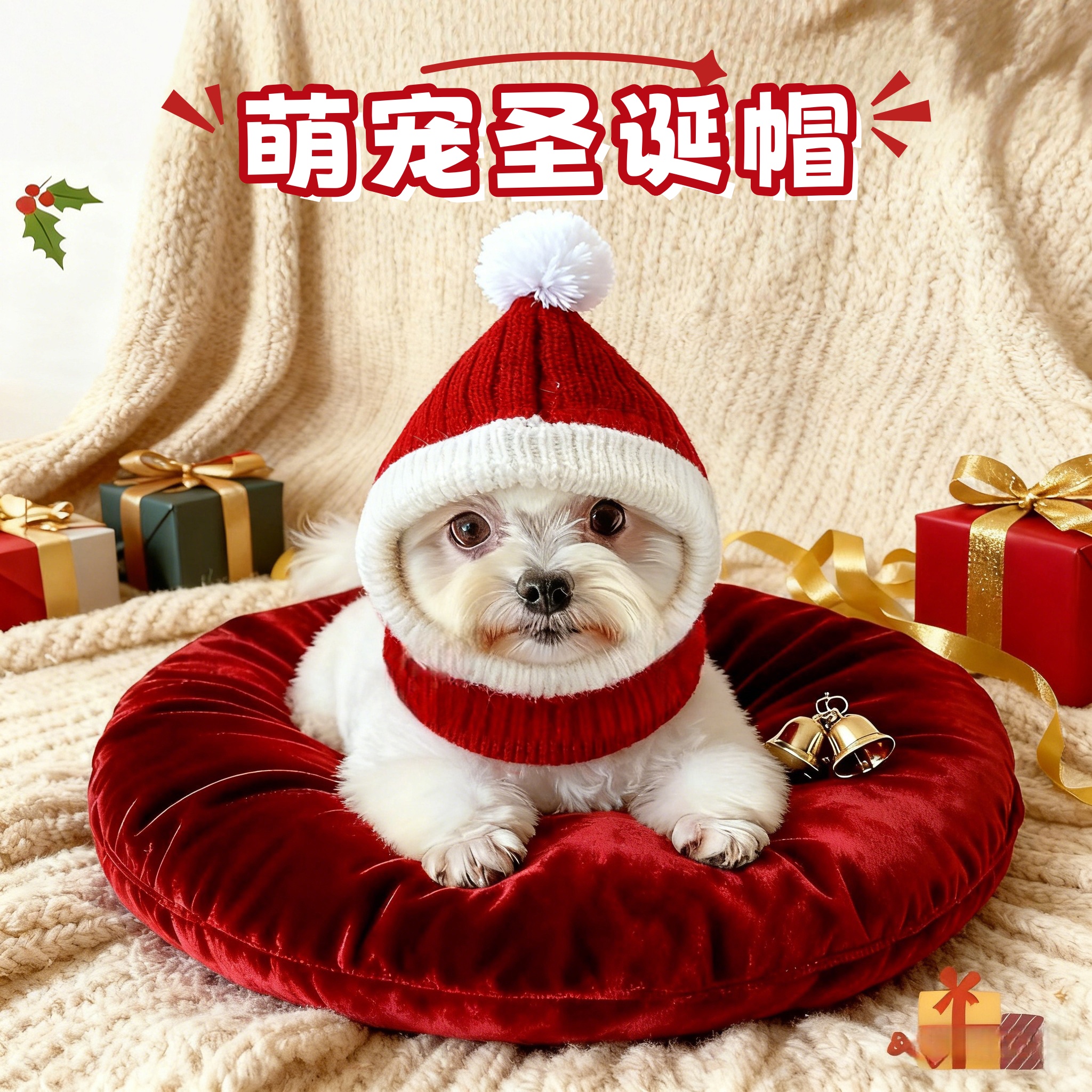 柴犬新年小红帽宠物猫咪狗