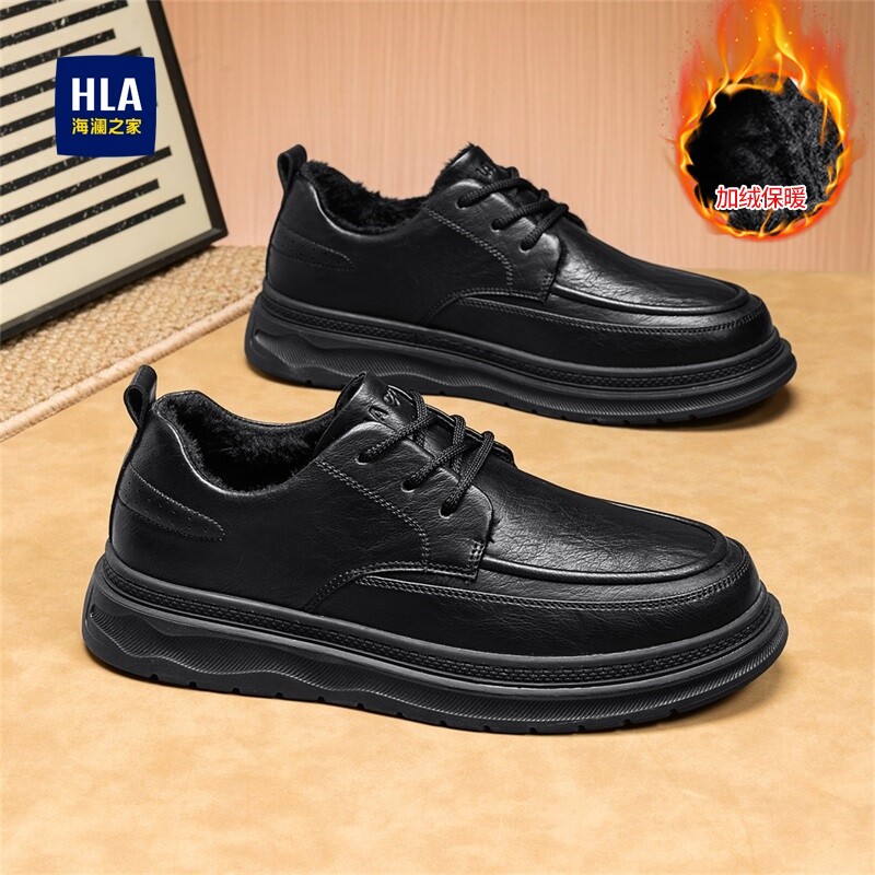 海澜之家男士休闲皮鞋男款2025冬季新款黑色厚底加绒保暖爸爸鞋子,流行男鞋,休闲皮鞋,淘宝优惠券,粉丝福利购,淘宝优惠卷