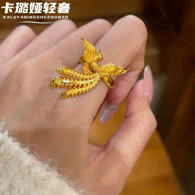 古法凤凰花边戒指女中式婚嫁风
