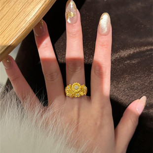 金店同款沙金仿真金繁花似锦戒指女新款轻奢高级感指环送女友礼物