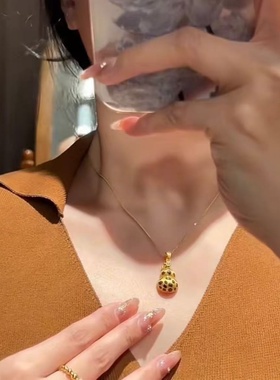 卡纯诗仿金沙金黄金色古法豹纹葫芦泡泡项链吊坠毛衣链女轻奢花丝