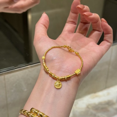 卡纯诗金店同款沙金仿真金黄财神福字碎金子手链女轻奢高级感手串