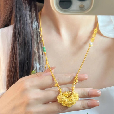 金店同款沙金仿真金双鱼锦鲤锁包吊坠女轻奢高级感项链送女友礼物