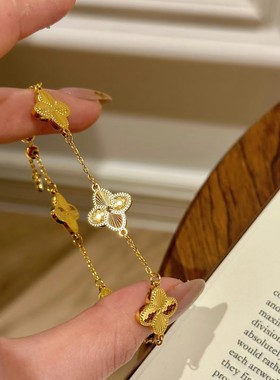 卡纯诗金店同款沙金仿真金龙鳞幸运草手链女高级感手串送女友轻奢