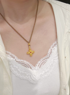 金店同款沙金仿真金十字金刚杵吊坠女轻奢高级感项链送女友礼物