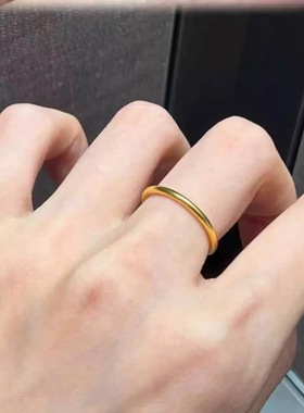 卡纯诗金店同款沙金仿真金古法百福素圈戒指女高级感食指戒送女友