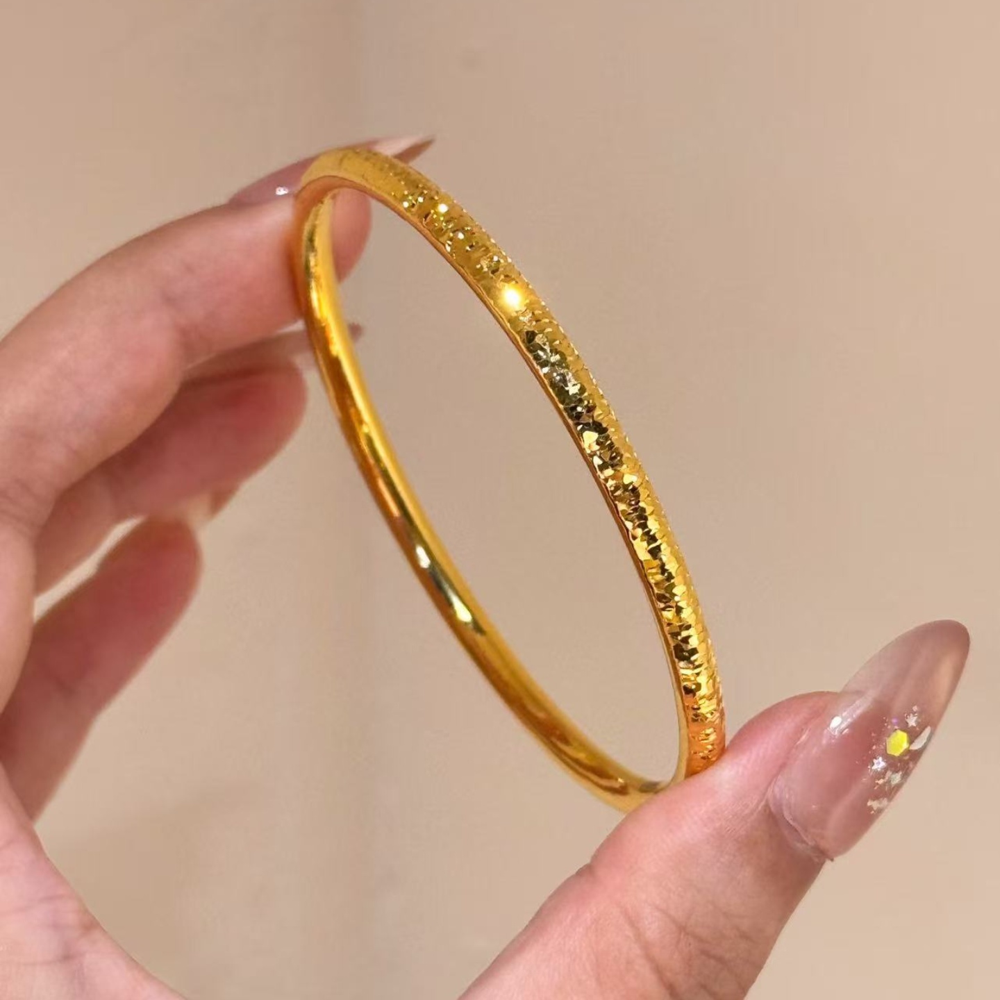 金店同款沙金仿真金单环碎碎冰手镯女轻奢高级感手串送女友礼物