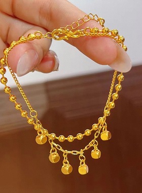 金店同款沙金仿真金双线方珠手链女轻奢高级感手串送女友礼物小众