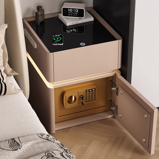 智能实木床头柜保险箱一体简约家用卧室带锁轻奢高级感小型收纳柜