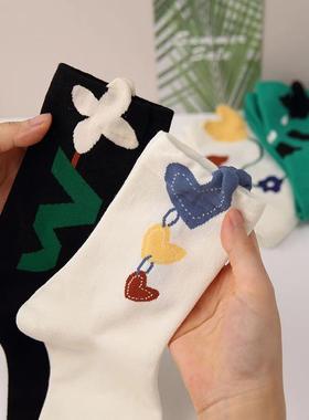 boom bomb秋冬袜子女袜ins潮中筒袜立体蝴蝶爱心黑色外穿女士棉袜