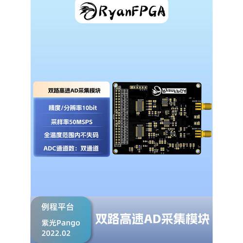 RyanFPGA双路高速AD采集模块3PA1030紫光同创FPGA配套10位 50MSPS
