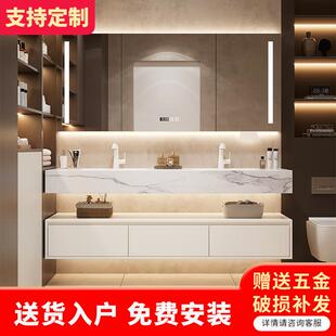 轻奢风智能浴室柜组合定制镜柜实木浴室柜陶瓷一体盆双盆设计师款