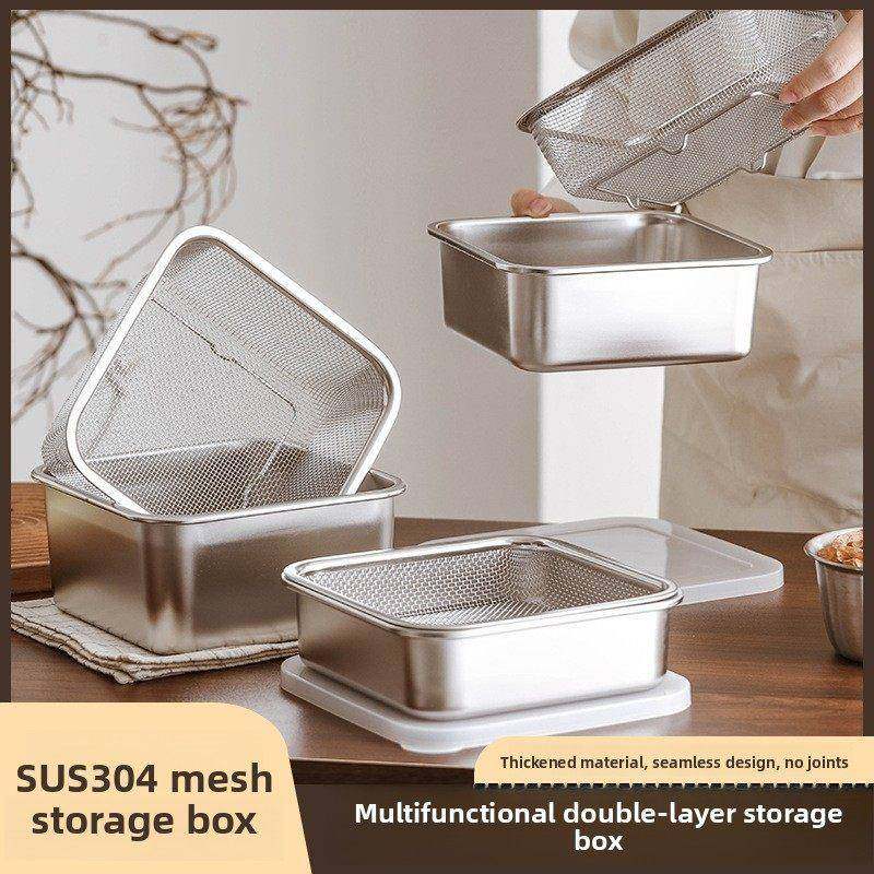 跨境304不锈钢保鲜盒方形篮子家用滤油神器沥水漏网筐过滤网冷冻,餐饮具,洗菜盆/沥水篮/漏水筛,淘宝优惠券,粉丝福利购,淘宝优惠卷