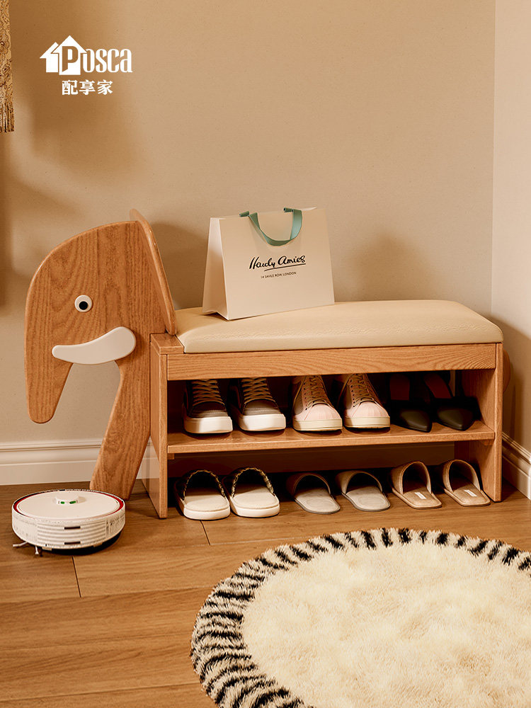 配享家入户小象鞋架多层家用门口室内换鞋凳一体收纳儿童鞋柜实木