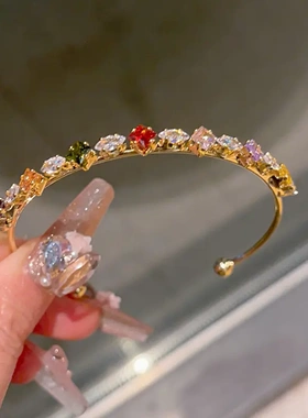 韩版彩色锆石不规则芒星开口手镯轻奢高级感手环精致通勤设计手饰