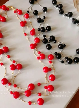 简约复古圆形人造珍珠项链小众高级感夸张毛衣链气质轻奢项饰