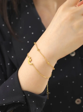 欧美流行新款双层光珠手链简约甜美不锈钢弯月星星手链工厂直销