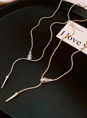 欧美夸张锆石蛇形可调节项链时尚长款毛衣链轻奢高级感项饰女