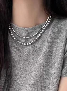法式复古银灰玻璃珍珠项链叠戴新款冷淡风颈链轻奢小众高级锁骨链