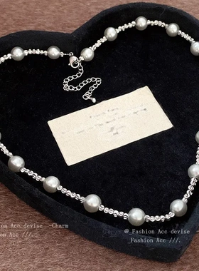 不规则条纹圆球珍珠款项链轻奢冷淡风个性锁骨链巴小众项饰女