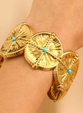 欧美复古风18k真金不锈钢手镯简约风几何线条手环女士饰品