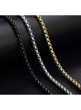 时尚质感钛钢链条 不锈钢方珍珠链项链男女配吊坠链子 hg002