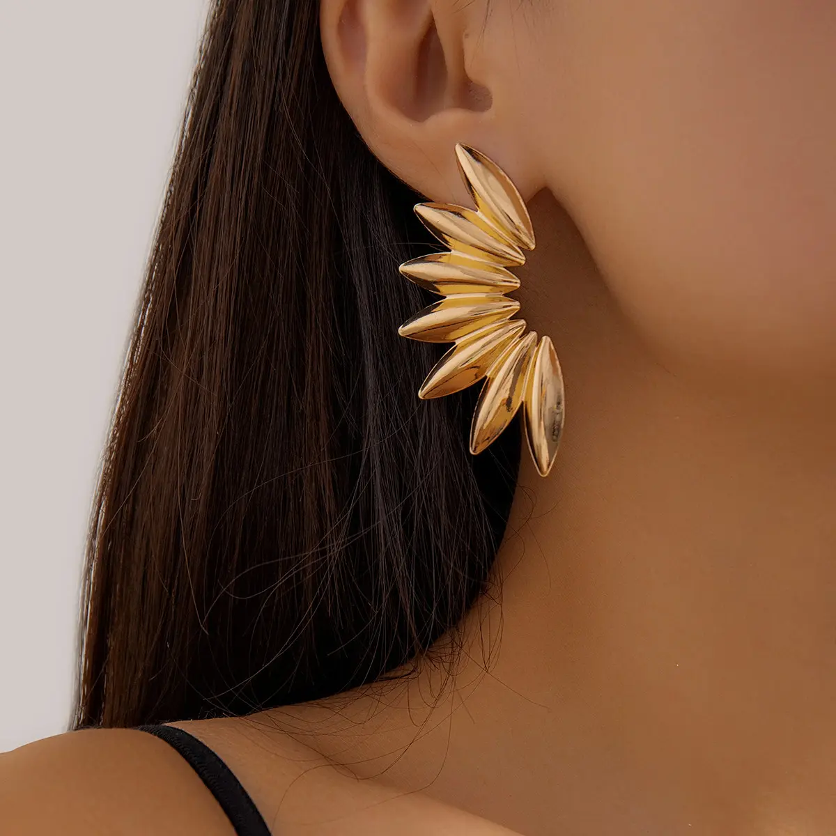 欧美耳饰朋克风简约扇形毛刺耳钉女百搭花朵荆棘线条earrings