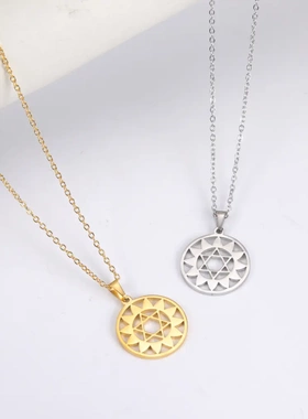 热销304不锈钢镂空太阳花五角星吊坠锁骨链简约短款花朵配饰