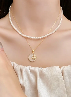 韩国轻奢锆石圆形贝母笑脸爱心字母项链简约百搭锁骨链高级感项饰