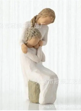 仿木雕情人节装饰品摆件树脂工艺品 爱人相依摆件创意