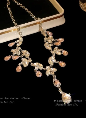 镶钻花朵水滴流苏项链轻奢高级感锁骨链小众时尚百搭设计颈饰