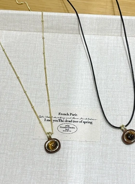 美拉德复古虎眼石项链女秋冬轻奢高级感小众锁骨链简约气质毛衣链