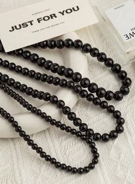冷淡风黑色珍珠项链女2025新款锁骨链小众设计简约高级感串珠配饰