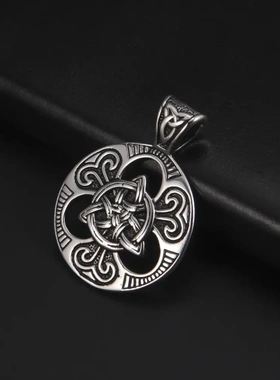 欧美复古潮流个性朋克爱尔兰同心结圆牌吊牌吊坠男项链毛衣配饰品