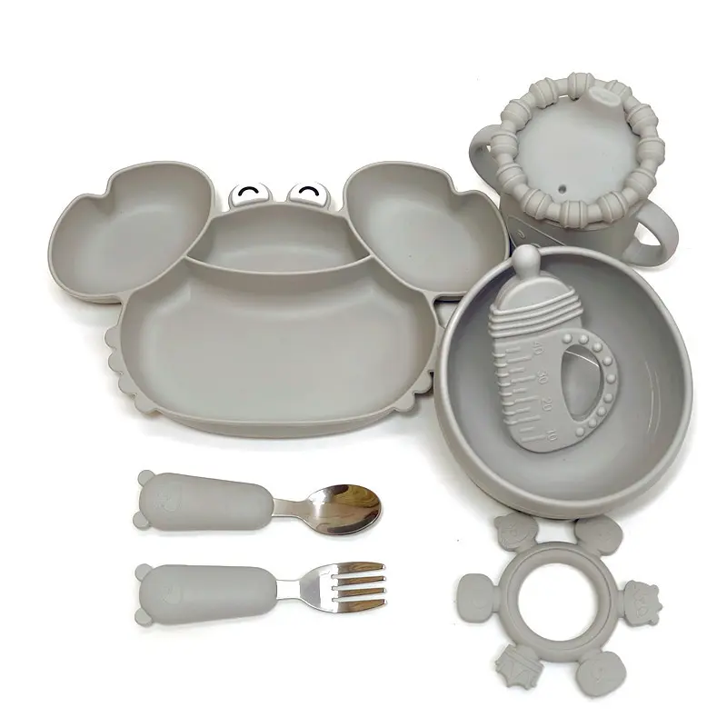 宝宝喂养分隔硅胶餐盘防摔食品级吸盘辅食碗硅胶儿童餐具套装