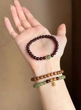 新中式血檀木优化玉串珠手链轻奢高级感手串复古精致新款手饰