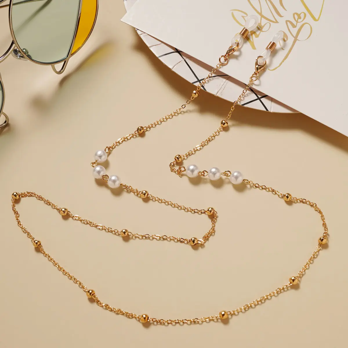 欧美珍珠眼镜链防滑防丢口罩链口罩挂绳眼镜挂链金属铜链口罩链