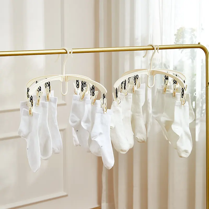 严选十字晾衣夹奶油风可折叠收纳夹晒衣架袜子内裤收纳防风衣架