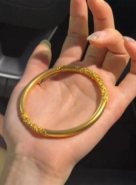 圆形金箍棒祥云花纹素圈手镯新中式复古国潮手环轻奢气质时尚