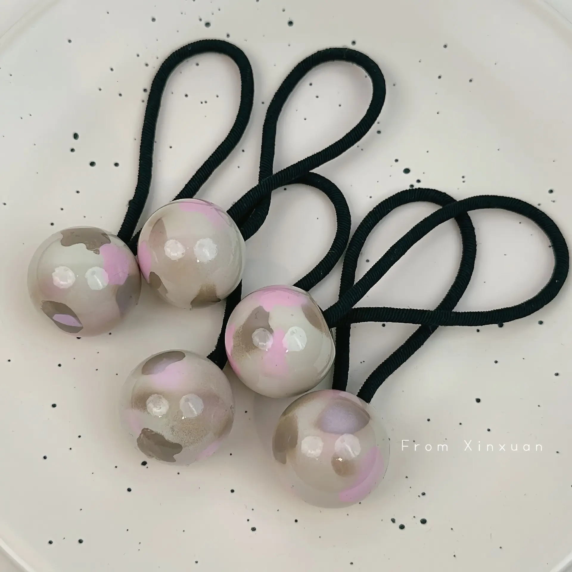 大颗球球粉咖飘花皮筋小清新简约百搭甜美头绳发绳发圈头饰发饰