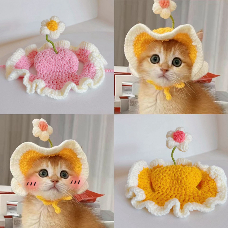 宠物猫咪帽子春田花花可爱猫咪头套狗狗头饰手工编织装饰品英短猫