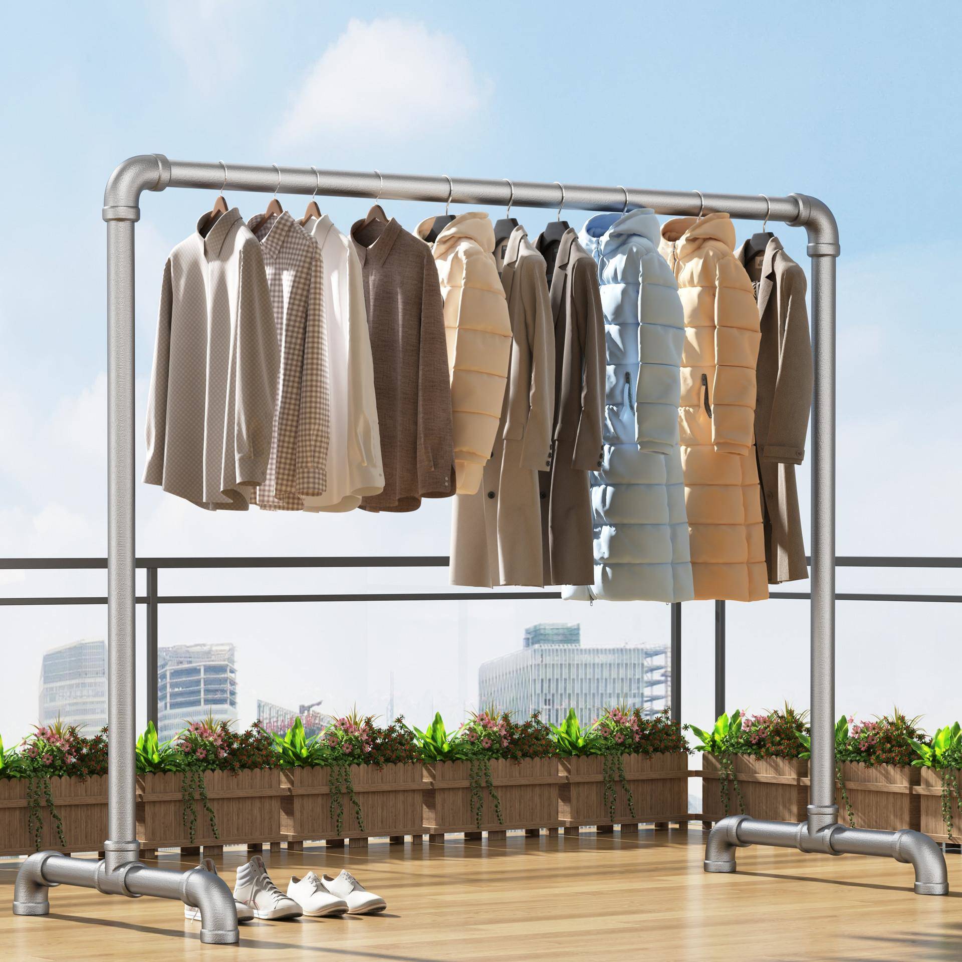 家用不锈钢晾衣架落地阳台凉水管衣架室内外晒衣服钢管杆子挂衣架