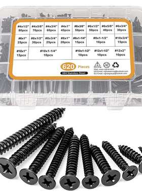 620pcs/420pcs盒装黑色十字沉头自攻螺钉平头自攻螺丝钉套装