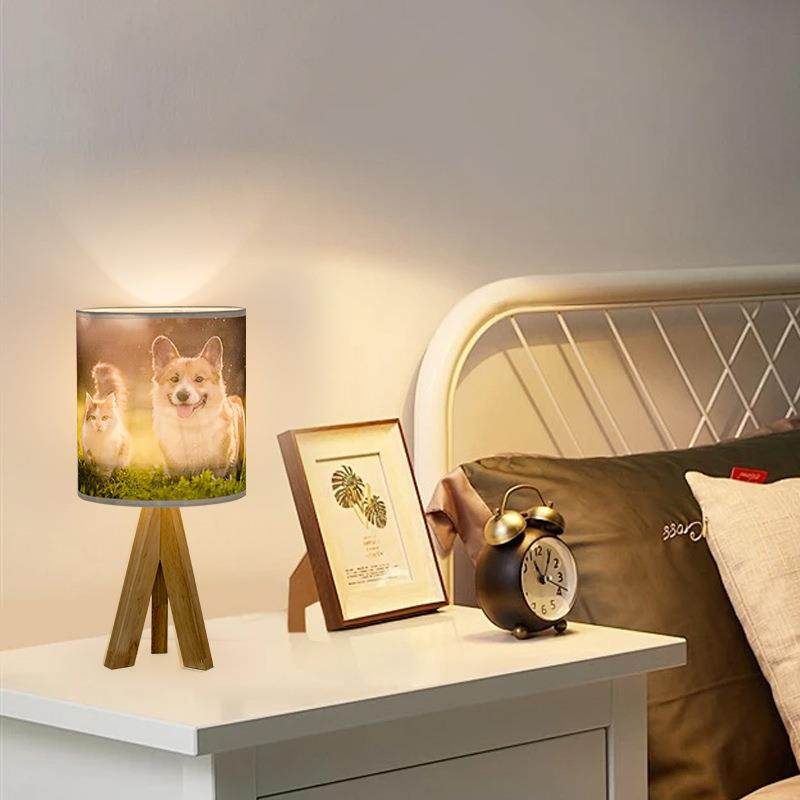 实木布艺usb小台灯卧室床头灯书房民宿舍led小夜灯氛围灯装饰