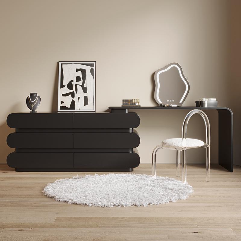 意式极简梳妆台斗柜一体卧室床尾柜轻奢现代简约实木黑色化妆台