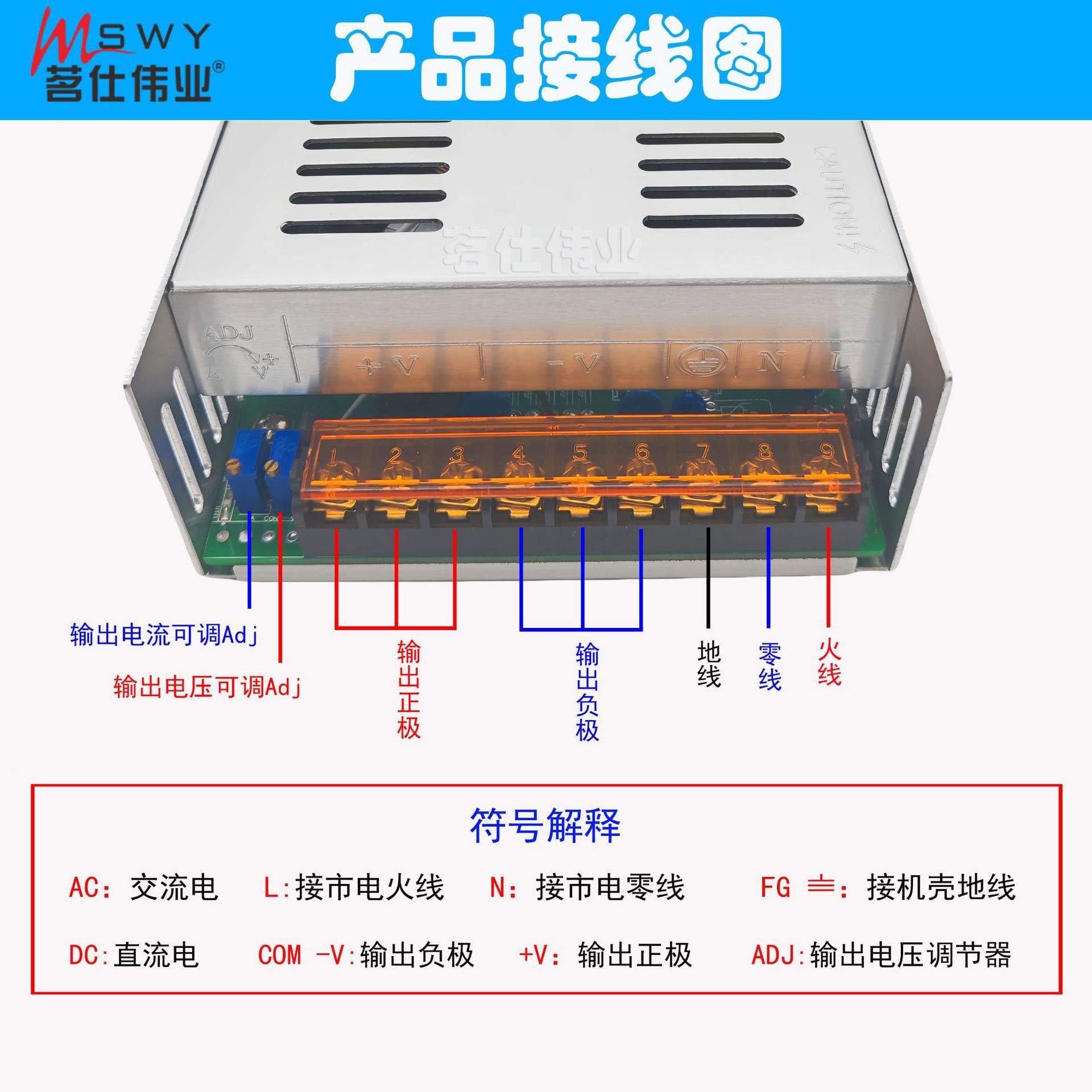 茗仕伟业12V30A360W开关电源 S-360-12恒压恒流可调设备电机0-12V