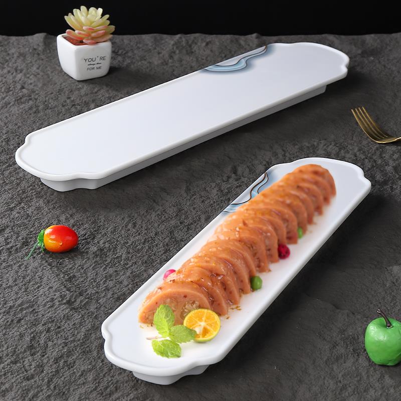 密胺餐具酒店寿司点心糕点盘子商用盘长条型平盘托盘饭店摆盘创意