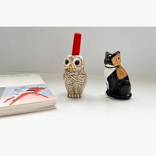 陶瓷桌面小摆件笔筒花器可爱小猫黑猩猩形状居家用品 鹿槐行小物