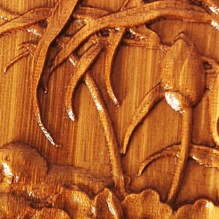 竹木浮雕花壁挂木板画 柜门装饰木贴花片洋花荷花鸳鸯木雕花 白胚